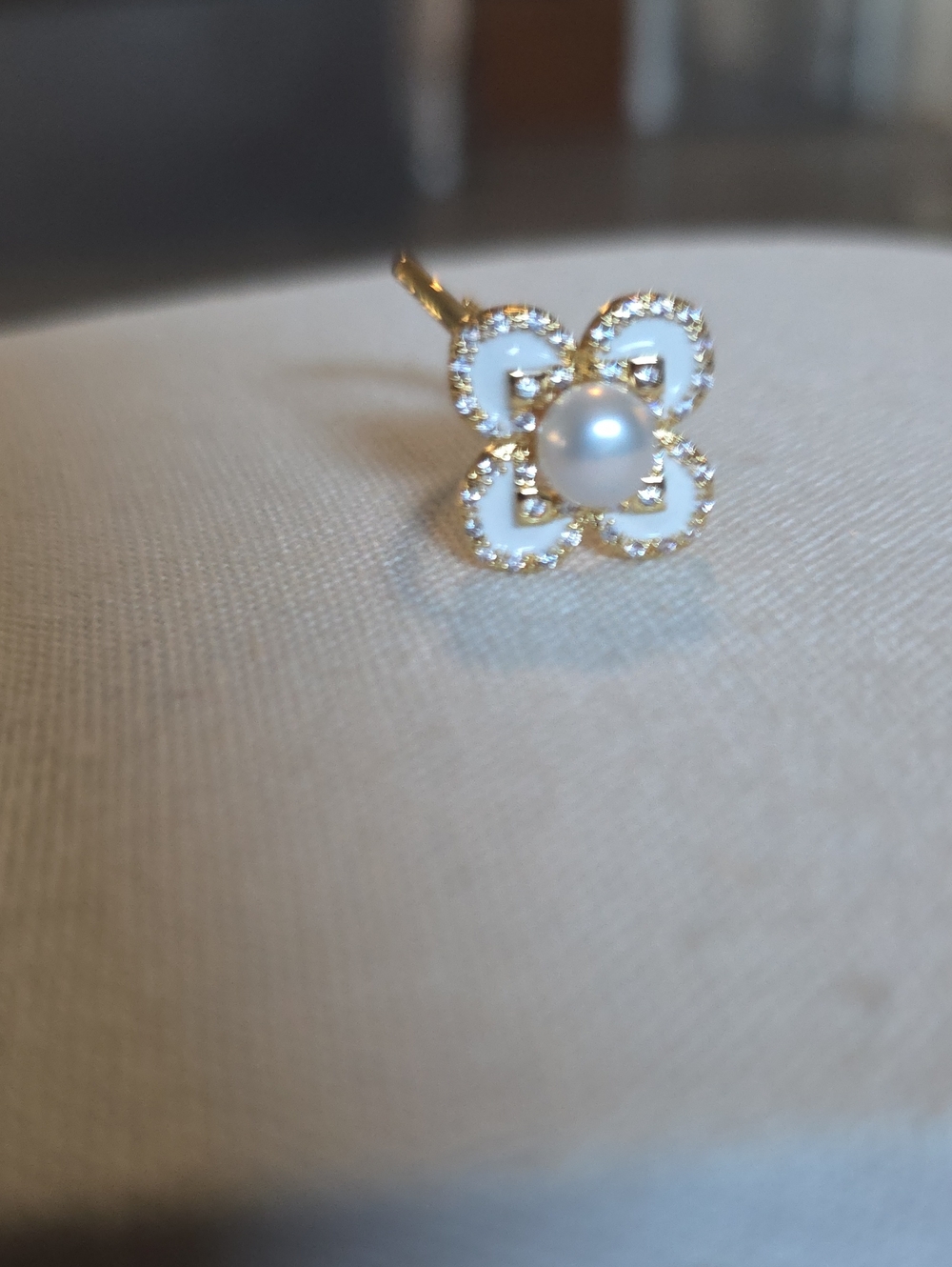 Gold Pearl Flower Stud Ring - White Pearl Accent